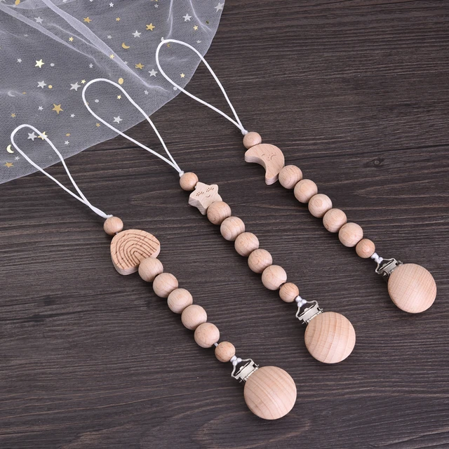 Attache-tétine en bois de hêtre pour bébé, ensemble d'anneaux à main, perle  ronde en bois, jouets de dentition pour nourrissons | AliExpress