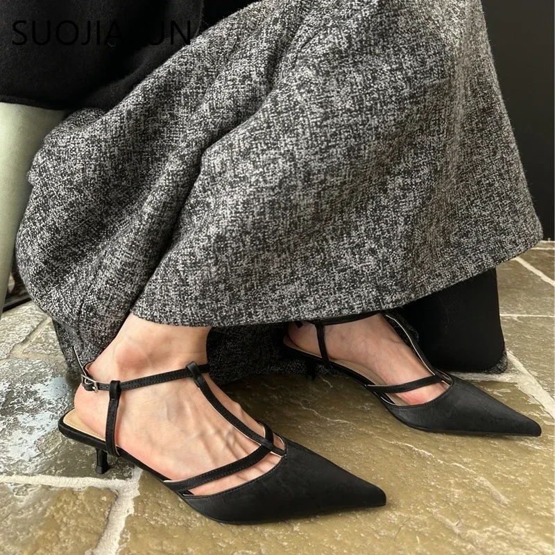 Women Sandal Fashion Pointed Toe Ladies Elegant Slingback Shoes Pointed Toe Thin Low Heel Mules