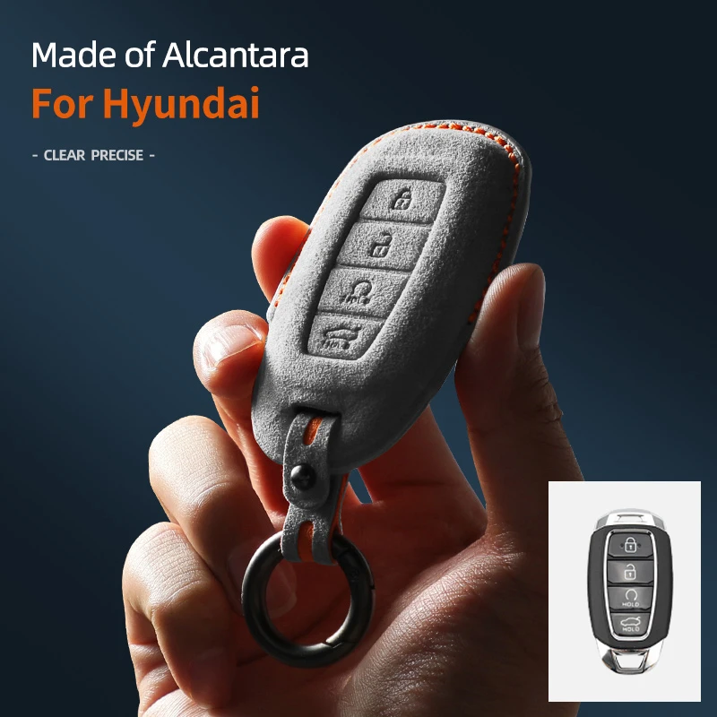 

Alcantara For Hyundai Solaris Azera Elantra KONA Grandeur IG Accent Santa Fe Car Key Case Accessories Keychain Shell 2024 2023