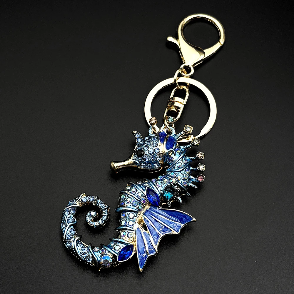 Cute Seahorse Keychain For Women Men Full Shine Rhinestone Crystal Sea Animal Fashion Handbag Pendant Keyholder Jewelry_voghion.com