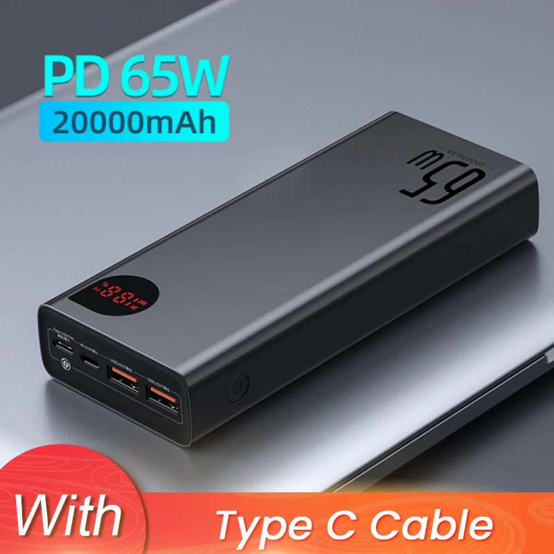 best portable phone charger Baseus 65W Power Bank 30000mAh USB C PD Quick Charge 20000 Powerbank Portable External Battery Charger For iPhone Xiaomi Laptop best portable power bank Power Bank