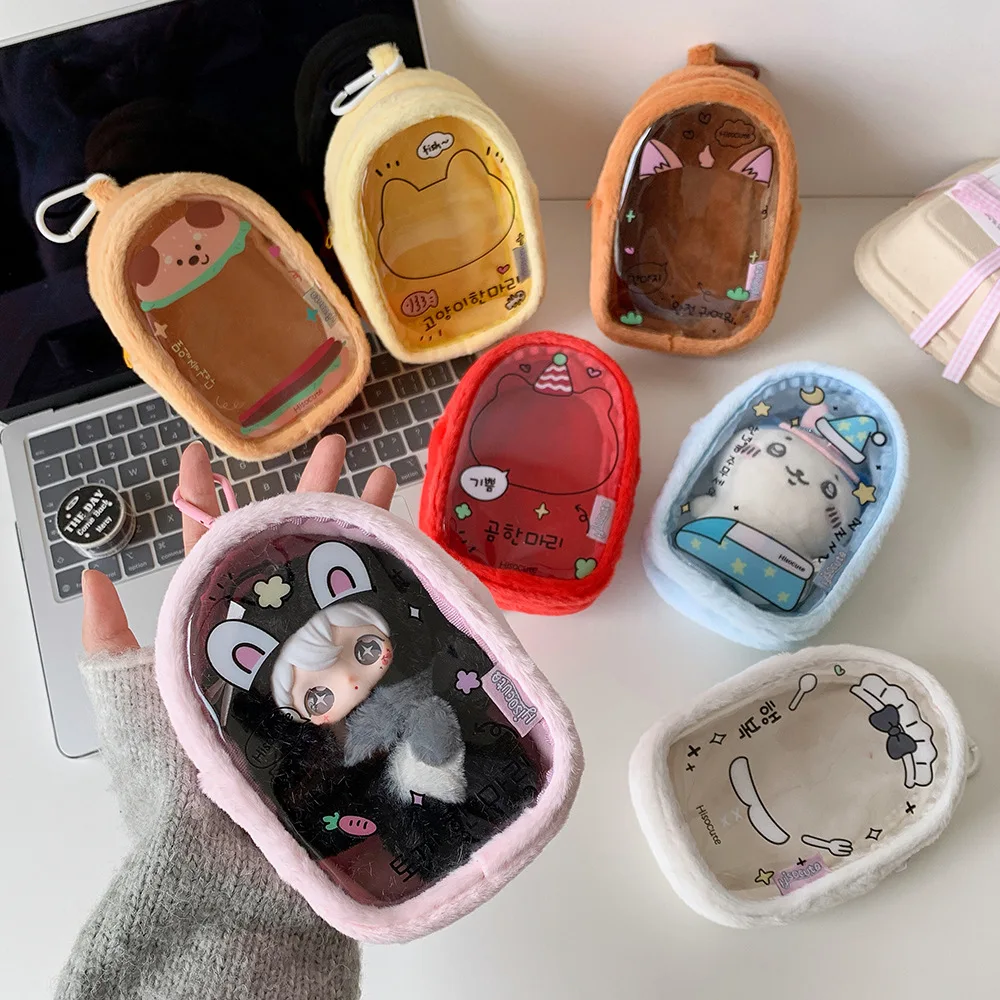 10cm Plush Doll Storage Bag Cartoon K-Pop Figure Hanging Pouch Doll Carrier Ita Bag Students Transparent PVC Backpack Pendants