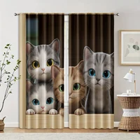 2pcs, Curtain Cute cat owner Versatile Polyester Fabric,Without Electricity Spring Party & Holiday Decor Perfect for translucent 2