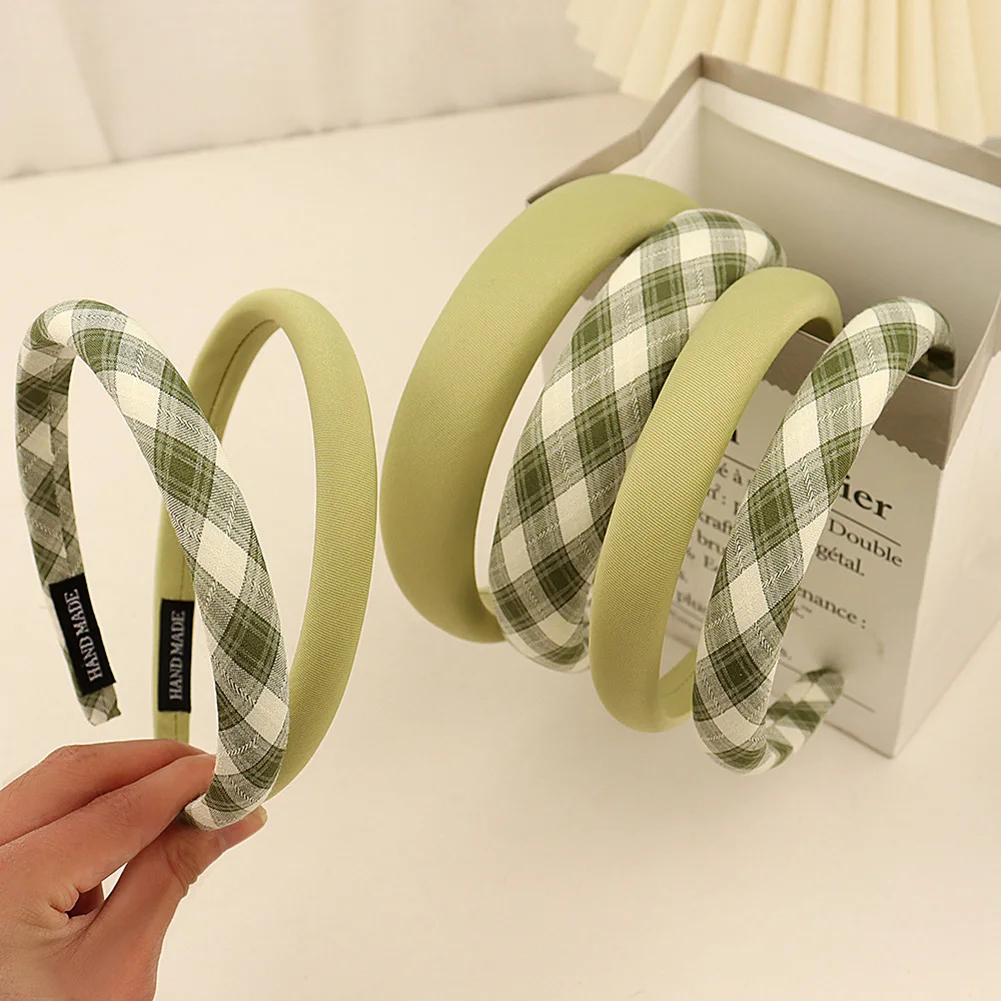 

Vintage Green Plaid Hair Hoop Headwear Styling Tools Solid Color Braided Hair Band For Girls Versatile Headband Hair Accessories
