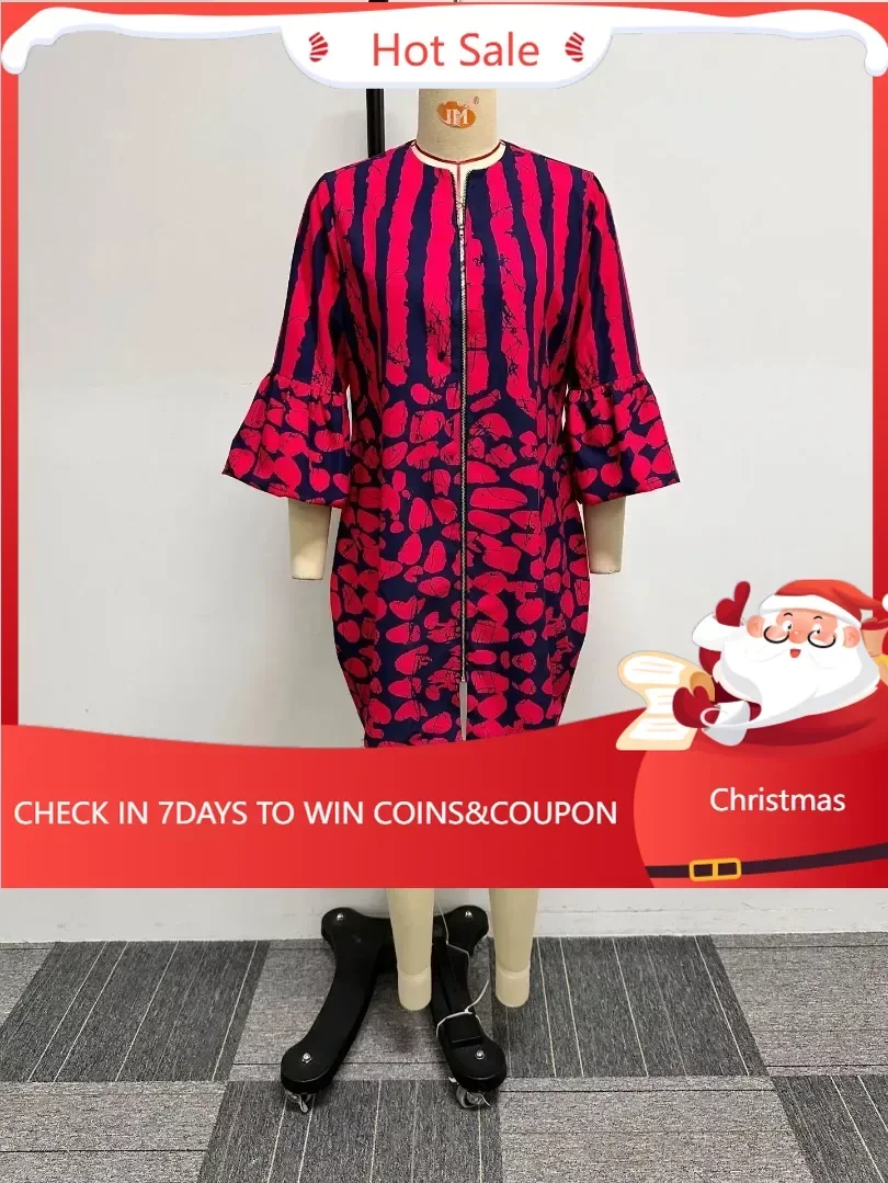 

African Plus Size Dresses for Women Summer African 3/4 Sleeve Polyester Print Party Evening Mini Dress Dashiki Africa Clothing