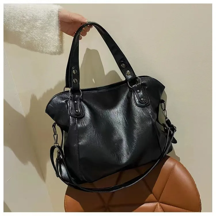 

New Big Black Shoulder Bags for Women Large Hobo Shopper Bag Solid Color Quality Soft Leather Crossbody Handbag Lady Travel Tote