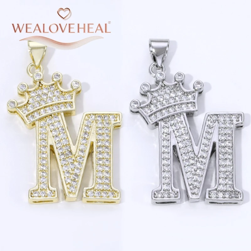 18K Vergoldeter Messing A-Z Kronen-Initial-Anhänger, mit Zirkonia besetzt, 26 Buchstaben-Charms für DIY Halsketten und Schmuckherstellung – Detail 31