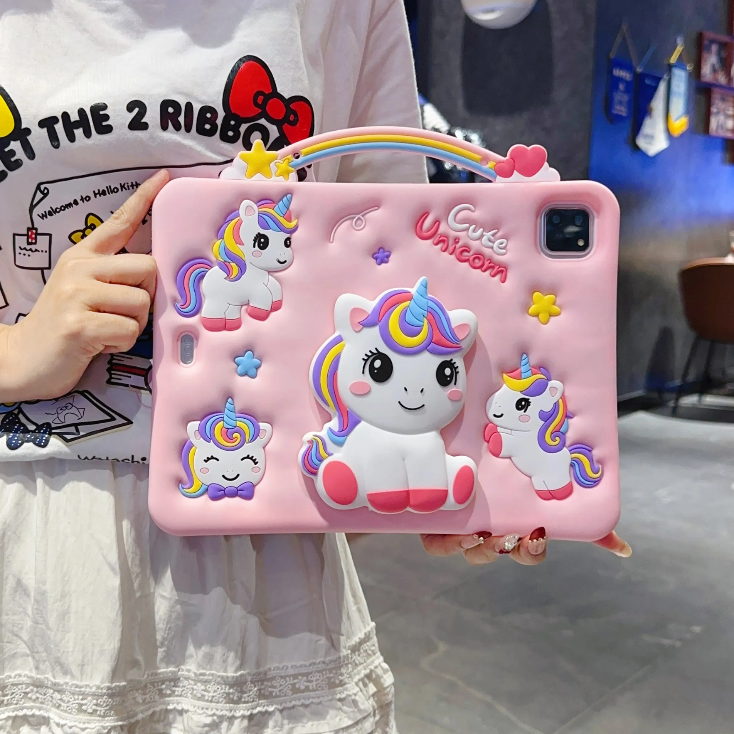 3D Cartoon Unicorn Soft Silicone Tablet Case with Bracket