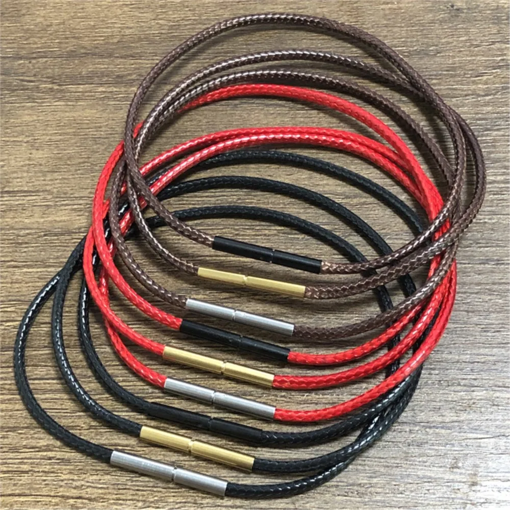 Schwarzes Lederband-Kettenarmband mit Edelstahl-Schnappverschluss für DIY gewebtes Wachsseil-Armband, Charm-Schmuckherstellungszubehör