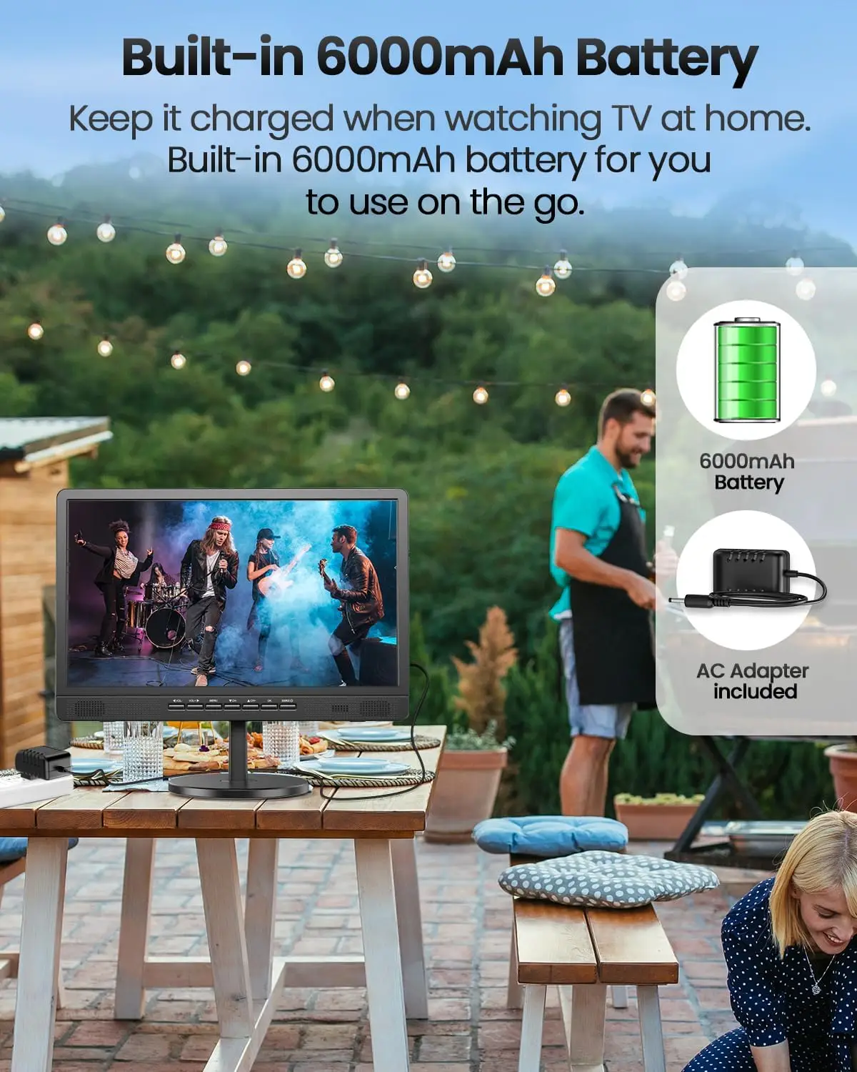 18 Inch Portable TV with Digital ATSC Tuner, Small TV with Built-in 6000mAh Battery, Portable Monitor 1080P HDMI Input