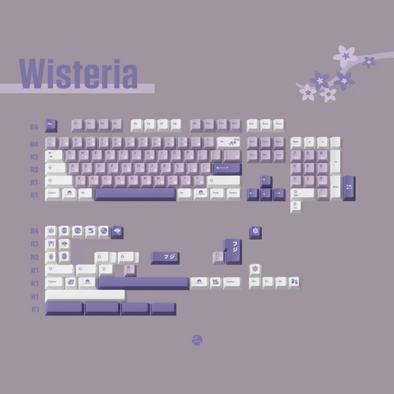 Keycap Tema Wisteria para Teclado Mecânico Japonês 140 Teclas Perfil Cereja Premium Side Dye Sublimação Pbt Teclas