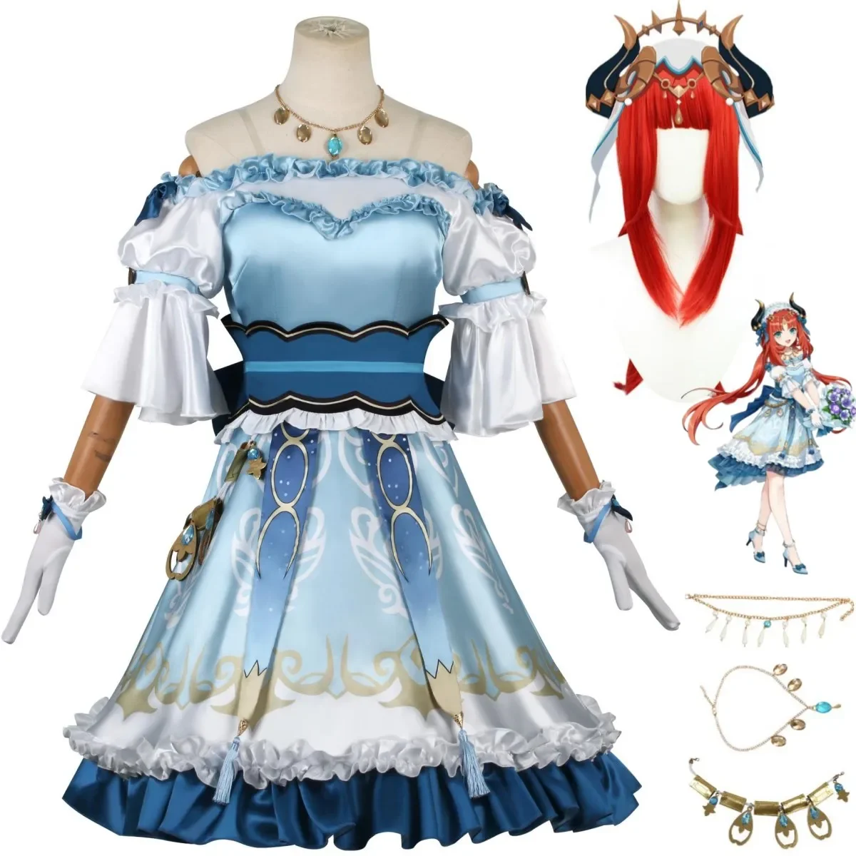 

Anime Game Genshin Impact Nilou Cosplay Costume Sumeru Wig Luxurious Satin Dress Lolita Woman Sexy Carnival Halloween Suit
