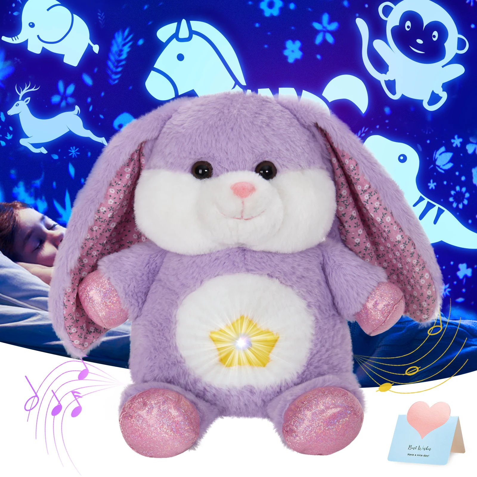 Plush Toy Bunny Projector Luminous Plush Toys Doll Gift Cotton Throw Pillows Stuffed Animals Girls
