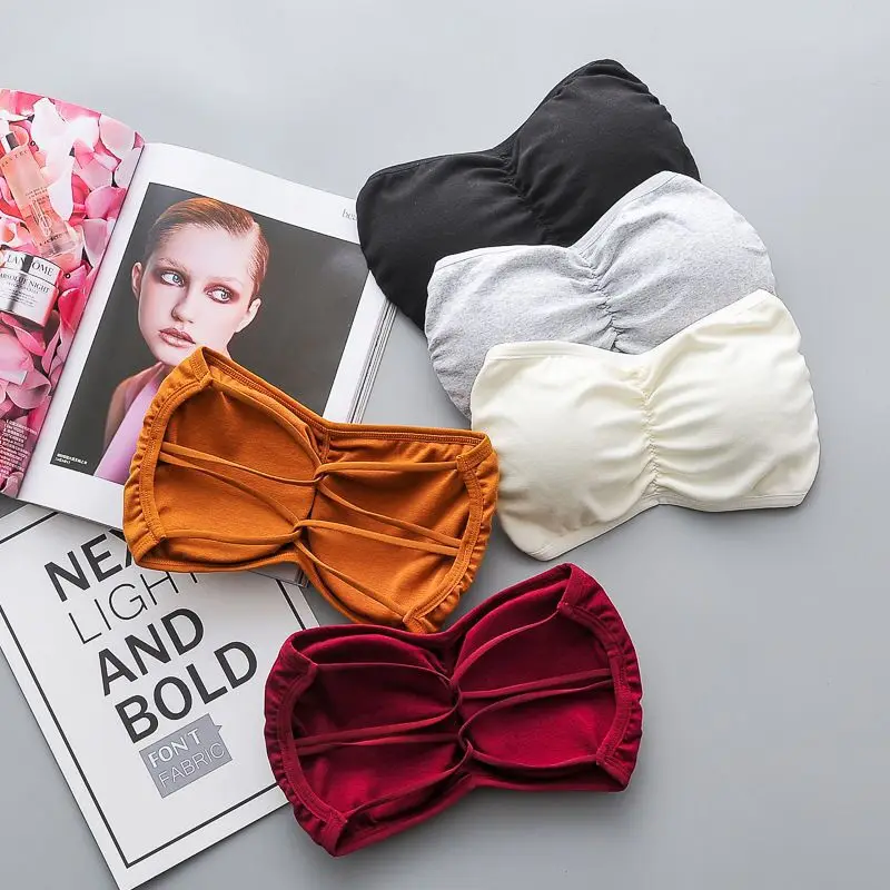 Women Lingerie Bra Women Tube Tops Strapless Bra Tube Top Women Cross Back Bralette Wireless Invisible Bra Seamless Underwear Female Lingerie Sexy Cotton Crop Top