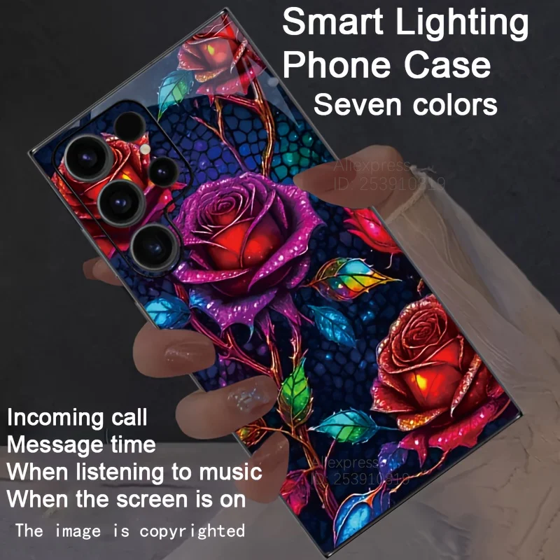 Blue Purple Rose Butterfly Voice Controlled Luminous LED Phone Case