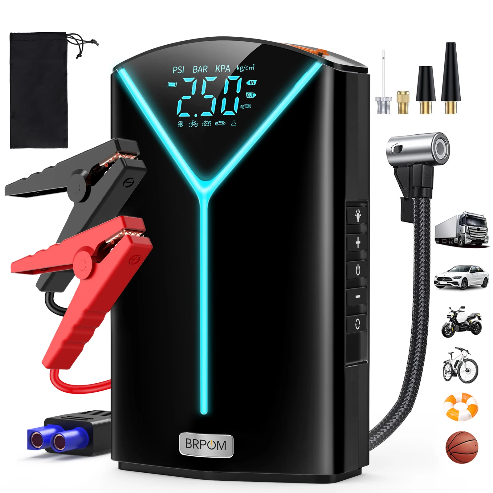 Pompa di aria portatile per avviamento di emergenza per auto 150PSI Compressore d'aria Pompa per pneumatici 8500A Batteria per auto Booster Dispositivo di avviamento automatico 12V Jump Pack