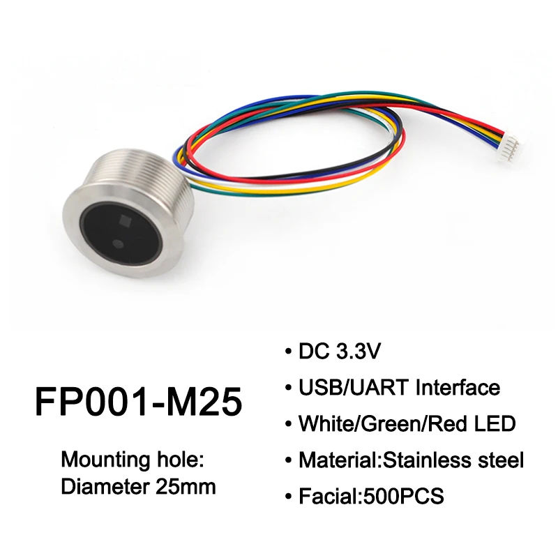 FP001-M25 DC3.3V 500 얼굴 인식 용량 UART USB 얼굴 인식 모듈 아두이노용 원형 표시등이 있는 단일 렌즈 스캐너