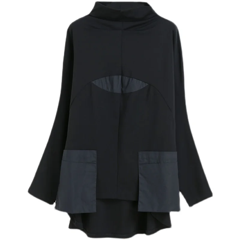 Faionable High-Ne Patchwork Design Unique Women's Sweatirt Spring Autumn Straight Cut Cotton Inner Long Sve Zipper C...