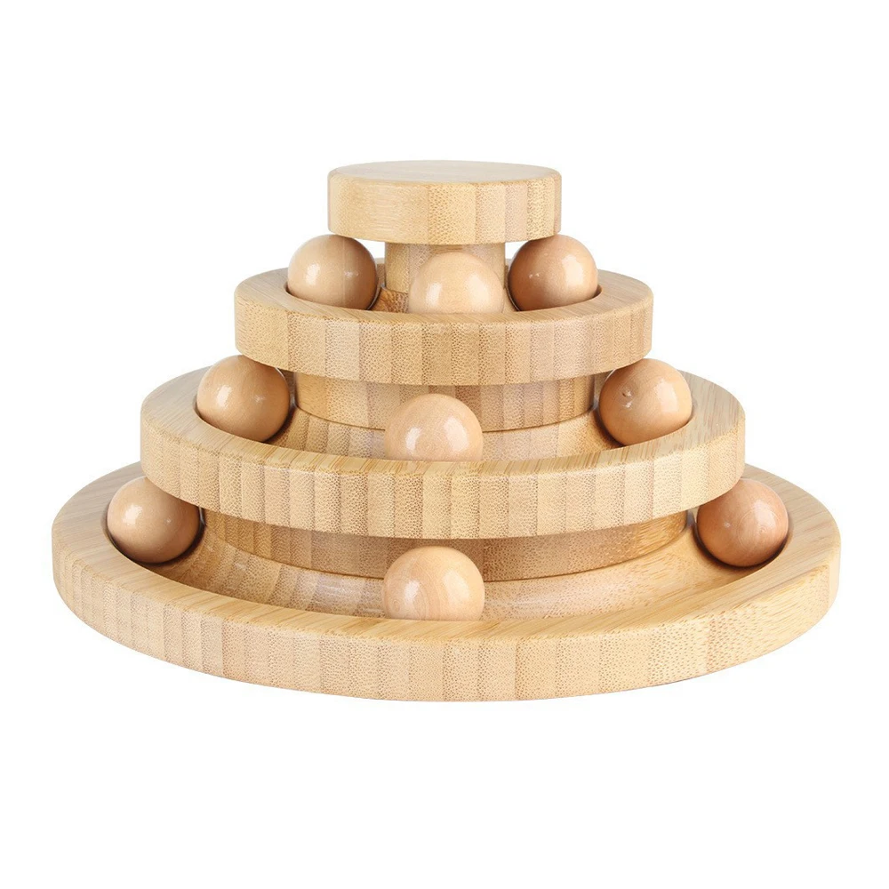 

Wooden Pet Cat Toy Tower Tracks Disc Cat Intelligence Amusement Triple Play Disc Cat Toys Ball Training Toys Pet Supplies