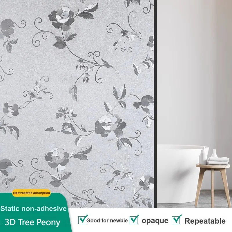 FANCY FIX Hibiscus flowers Glass Stickers Anti-Glare Window Film Translucent Opaque Anti-Peep Window Film