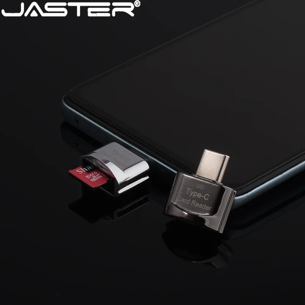 JASTER C타입 메탈 범용 카드 리더, 휴대폰 태블릿 컴퓨터용 고속 사용, 실버 블랙 메모리 스틱 카드 리더