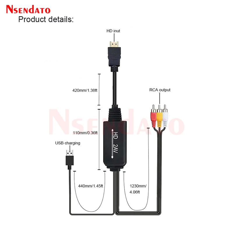 AV2HDMI HDMI2AV Video Converter RCA AV to HDMI-compatible Converter HDMI-compatible to RCA AV Converter Support NTSC PAL