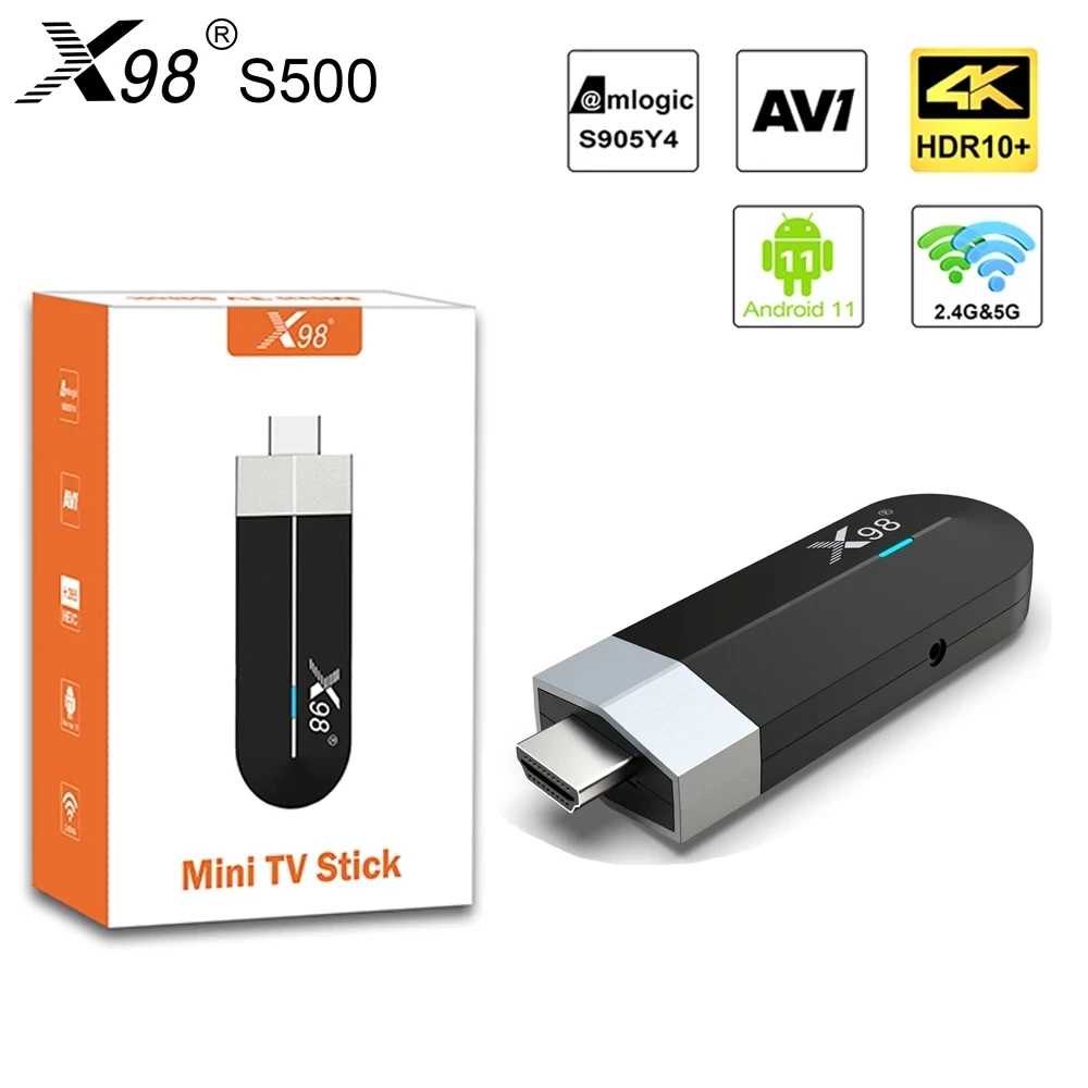 X98 S500 Android 11 TV Stick Amlogic S905Y4 Quad Core 4G 32G AV1 4K 60fps 5G Wifi Google Player Youtube X98 Dongle 2G 16G TV Box