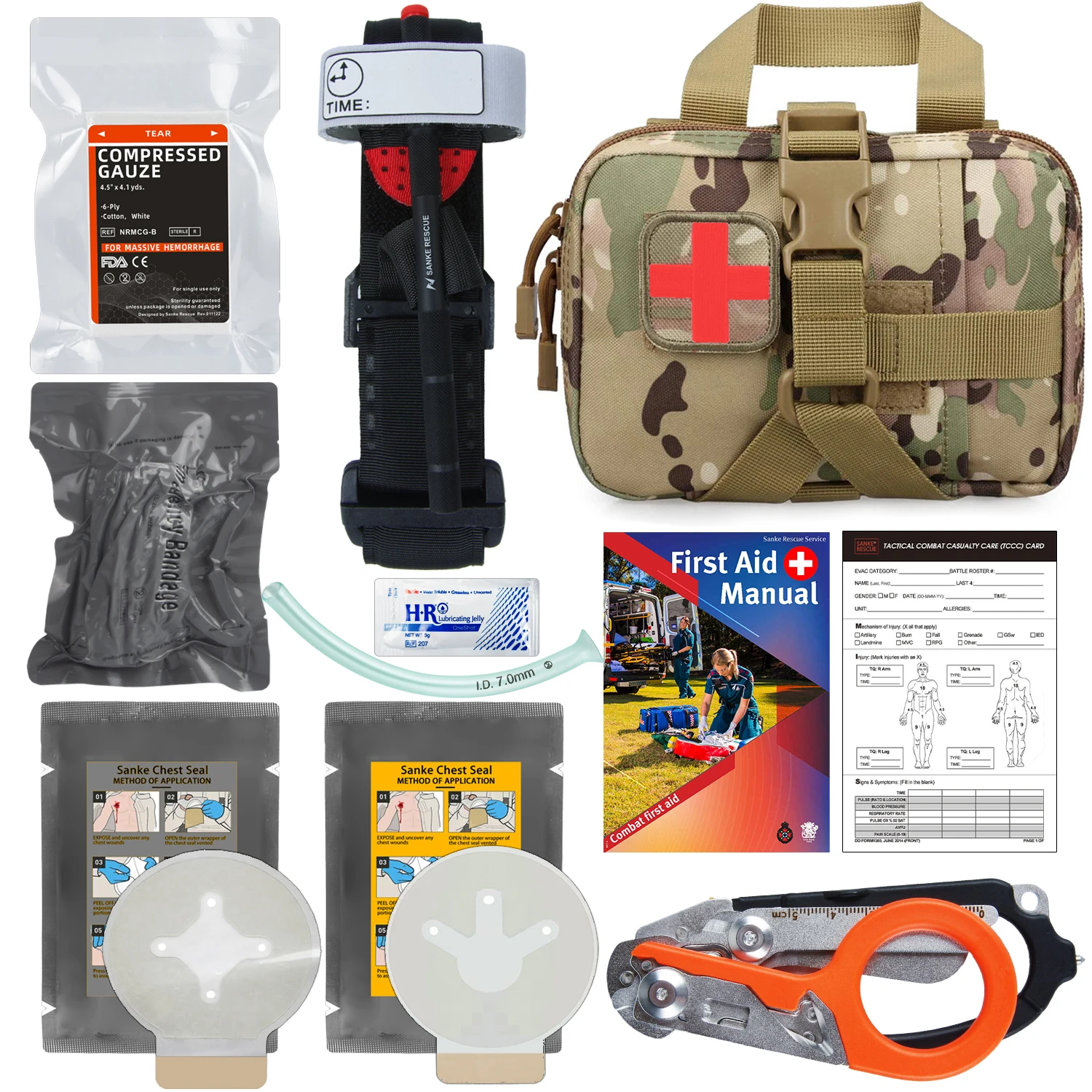 SanKe Rescue IFAK Kits de primeros auxilios EDC, Kit de supervivencia para entrenamiento de combate de Trauma, torniquete, vendaje israelí, sello de pecho, Camping al aire libre