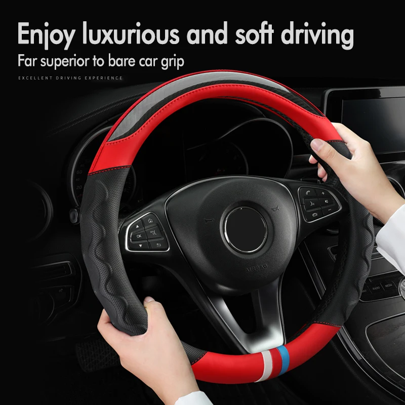 

Чехол для руля автомобиля O D-образной формы, дышащие Нескользящие чехлы из искусственной кожи для руля, украшение автомобиля, аксессуары для автомобиля, 38 см