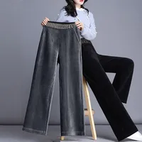 Fce Lined Unlined Corduroy Wide Leg Pants Women Casual Pants Autumn Winter New Sle Thi Straight Loose plus Size Pants