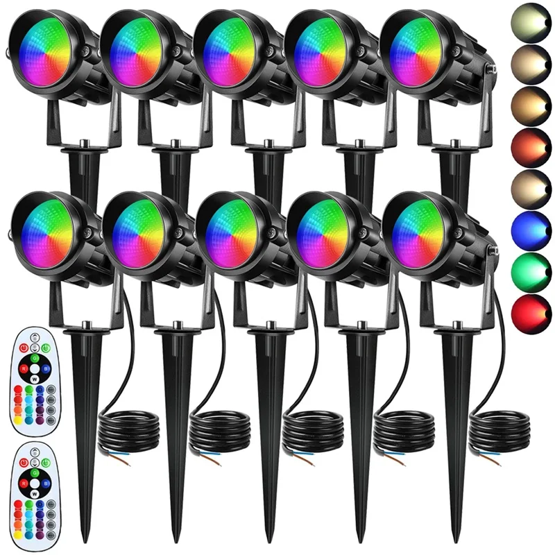 12W RGBW Landscape Light 12V Low Voltage RGB Color Changing Landscape Spotlight Outdoor Waterproof Garden Path Lawn Light 10pcs