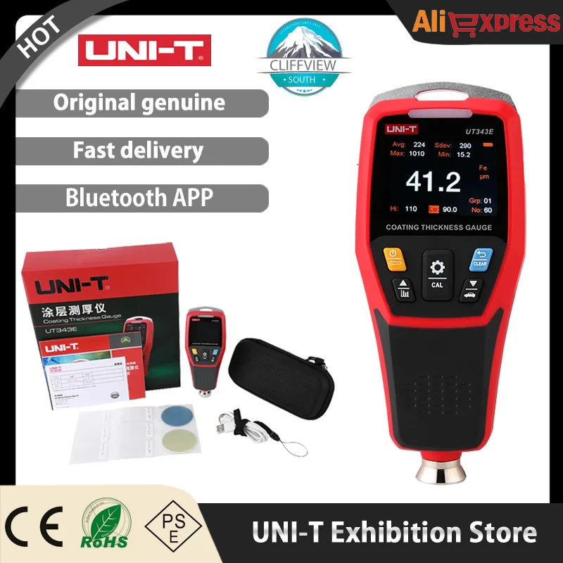 

UNI-T Coating Thickness Gauge UT343E Color Screen With Bluetooth Data Transmission Vehicle Paint Meter FE/NFE Paint Film Tester