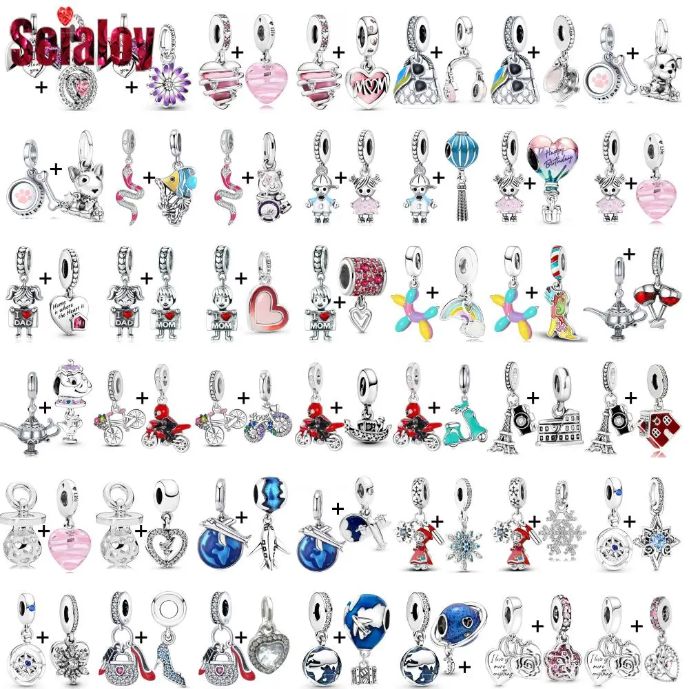 Seialoy 2 Pz/Lotto Boy & Girl Dog Charm Airplane Bike Pendant Pink Glass Heart Flower Ciondola Accessorio Per Berretti Fai Da Te