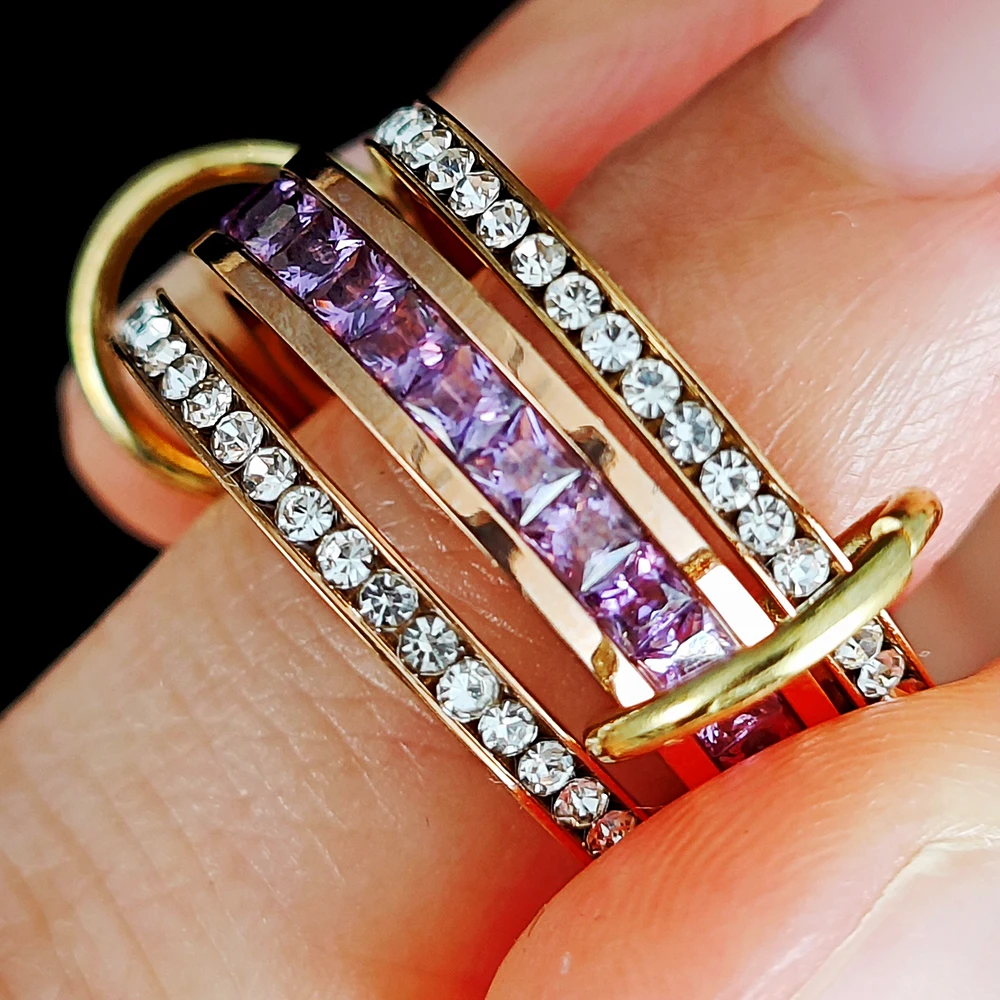 Edelstahl Dreiteiliges Set Ringe Damen Luxus Lila Zirkon Klassische Mode Spinelli Kilcollin Ring Finger Schmuck Geschenke – Detail 3