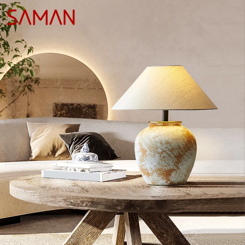 

SAMAN Nordic Ceramics Table Lamp Modern Art Living Room Bedroom Study LED Originality Brass Desk Light