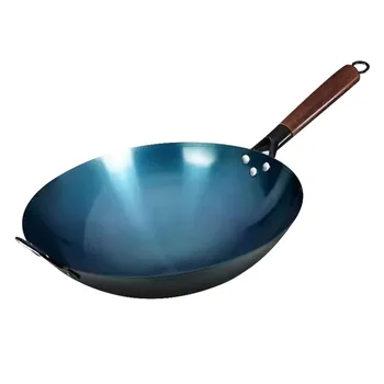 Wok domestico, padella in ferro a fondo tondo, padella antiaderente. Una volta cotto, wok non rivestito, non è necessario aprire 1