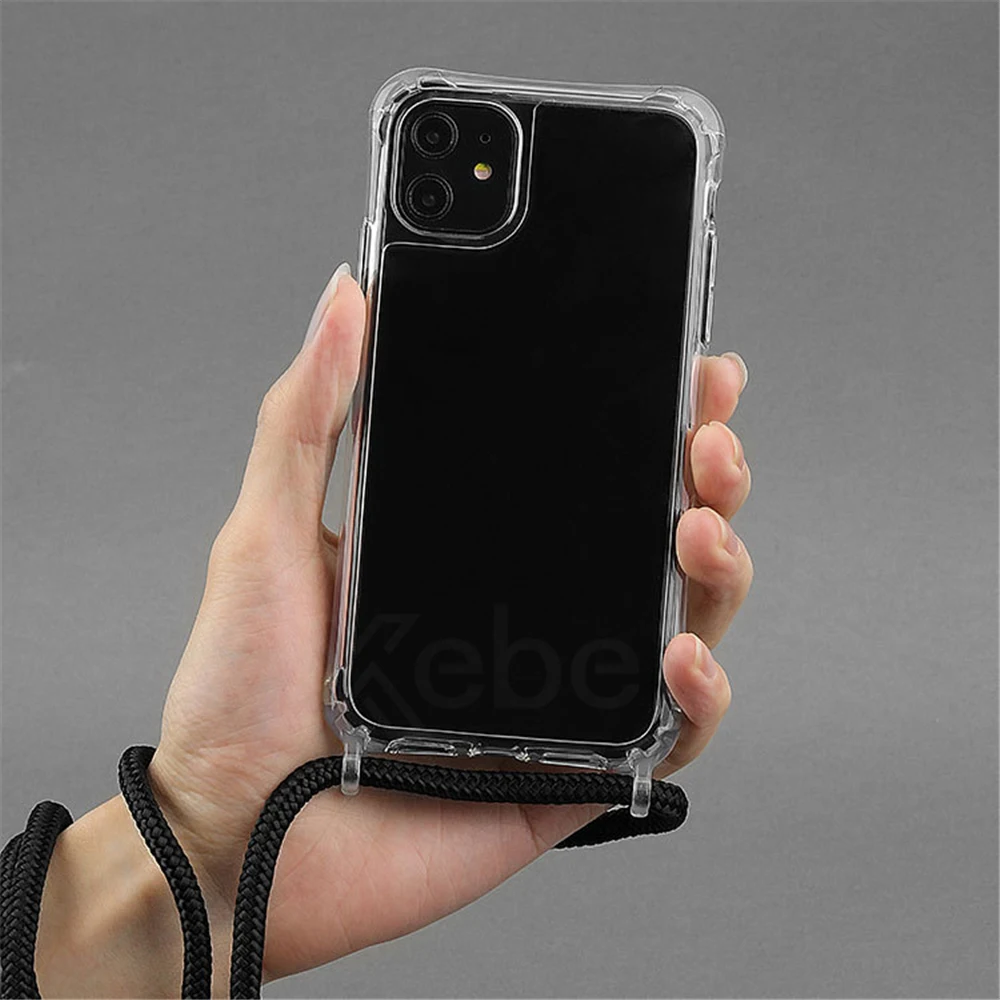 Transparent Crossbody Phone Case with Necklace Cord and Soft Cover