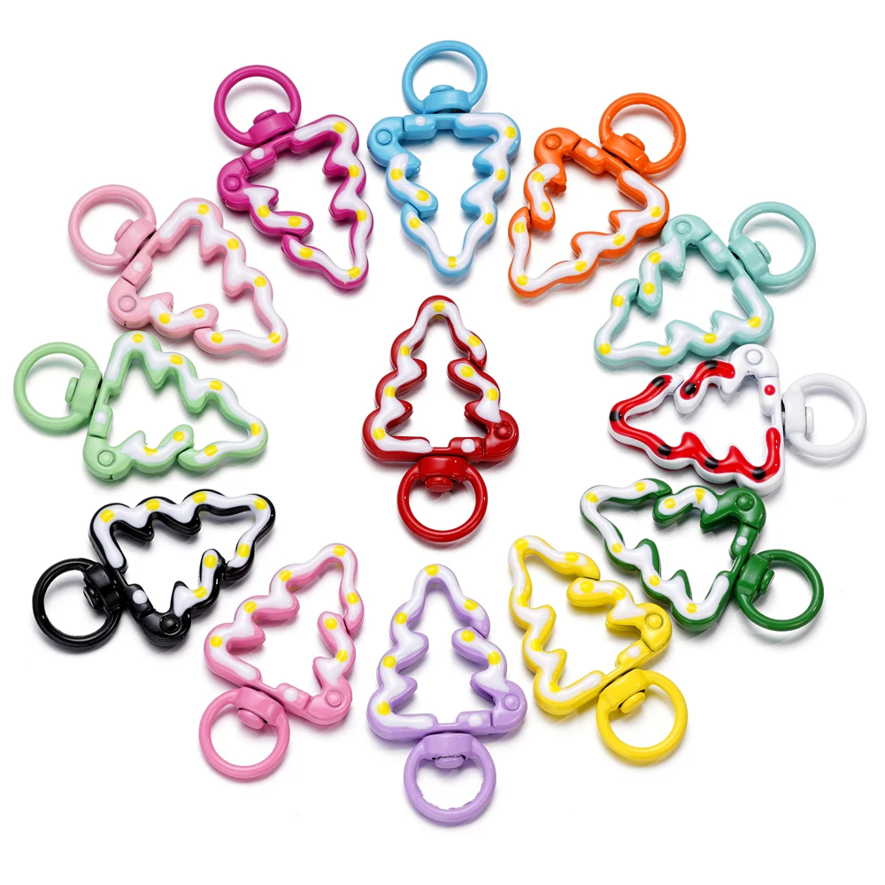 5pcs/lot Colorful Alloy Christmas Tree Spring Buckle Enamel Spring Snap Hook Clip for Making DIY Keychain Jewellry Findings
