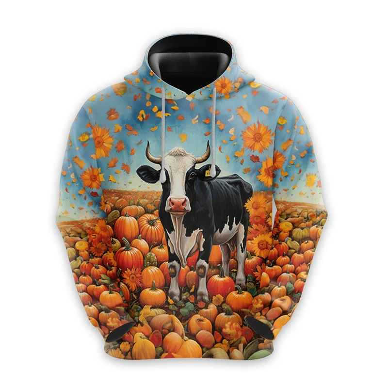 

Turkey Farm Graphic Sweatshirts Pumpkin Cow 3D Print Hoodies For Men Clothes Casual Happy Thanksgiving Women Pullovers Gift Tops