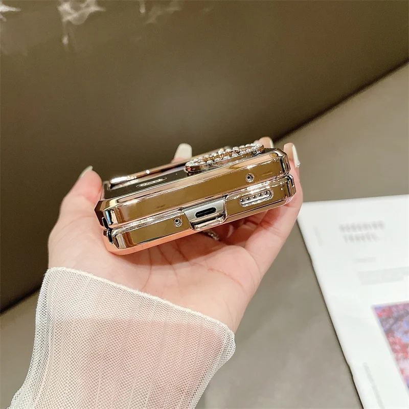 Electroplated Mirror Makeup Phone Case For VIVO X Flip Hard PC Back Cover For VIVO X Flip Camera Belt Drill Case Shell