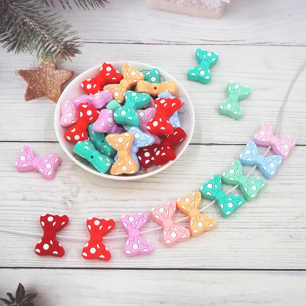 

Chenkai 50pcs Silicone Bowknot Teether Beads BPA Free DIY Baby Teething Montessori Sensory Jewelry Toy Bow Tie Accessories