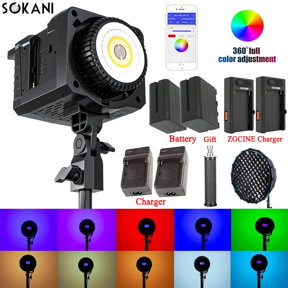 Sokani X100 100W RGB Bi-Color LED Video Light Bowens Mount Lighting for Photography Video Recording Outdoor Shooting APP Control