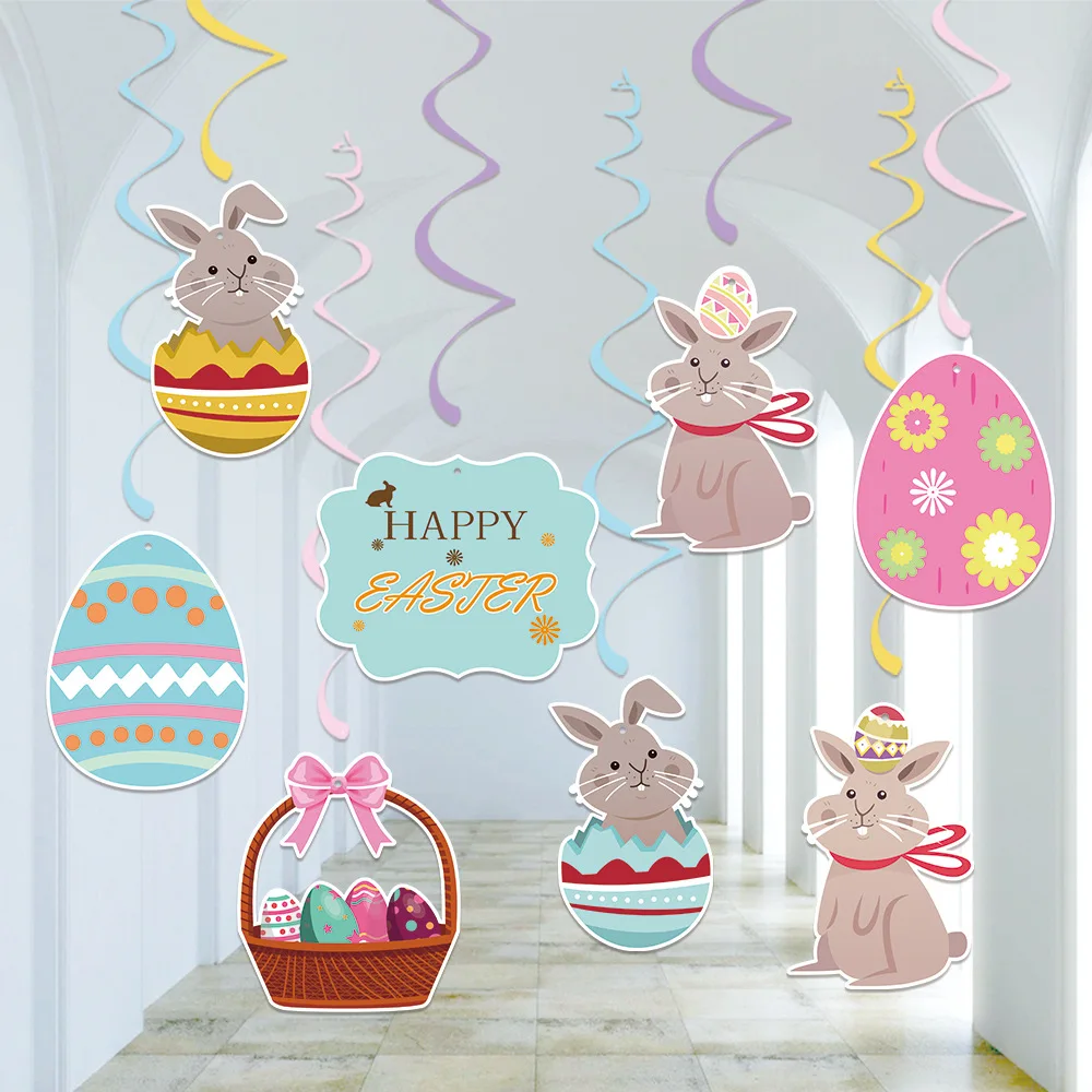 1 Set Easter Hanging decoration Spiral Pendant Happy Easter Ceiling Swirl decor Hanging Swirl decor party Deco