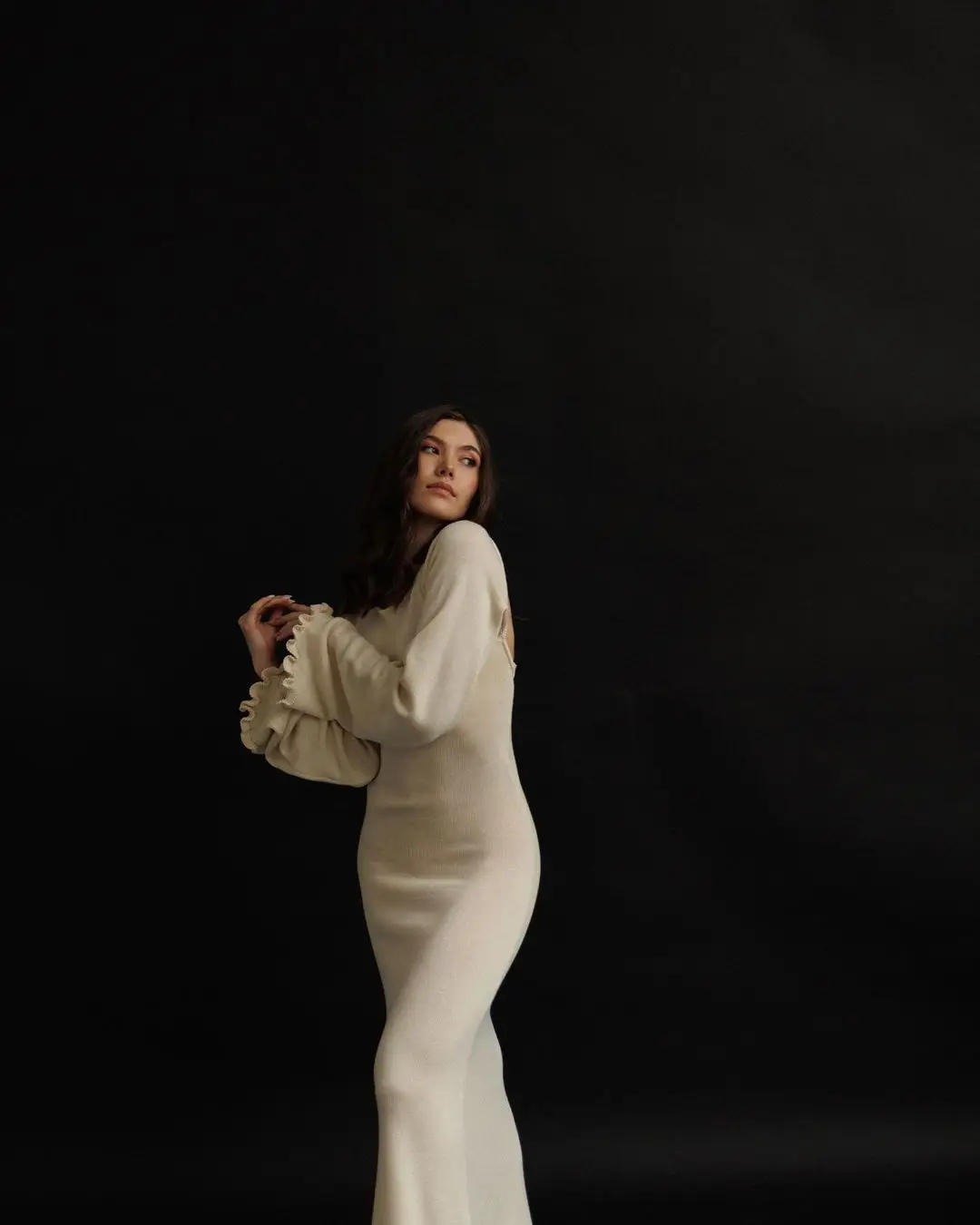 Ruffled Backless Knit Dress Solid Female Casual Lace-Up High Waist Long Sleeve Maxi Dress Knitwear Bandage Fashion Dress