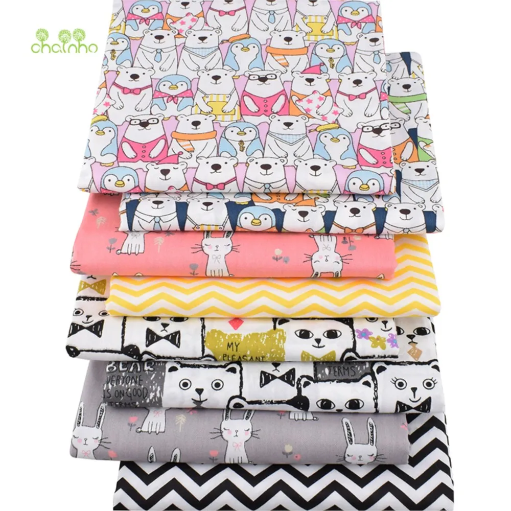 Chainho,Printed Twill Weave Cotton Fabric,Patchwork Cloth,DIY Sewing Quilting Material,Cartoon Series,8 Designs,2 Sizes,CC332