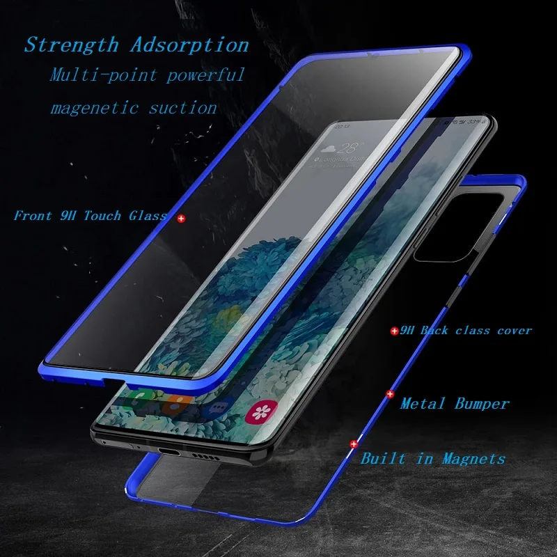 360° Full Protection Magnetic Double-Sided Glass Phone Case, Metal Snap Lock Design