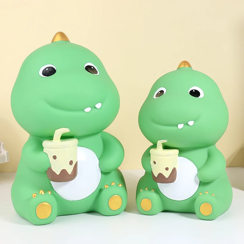 

Green Dinosaur Money Boxes Cartoon for Kids Anti Fall Cute Ornament Coin Piggy Bank Hidden Storage Living Room hucha Home Decor