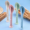 3PCS Portable Tableware Set Wheat Straw Dinnerware Detachable Cutlery Travel Tableware Picnic Dinnerware Set Camping Cutlery Set 1