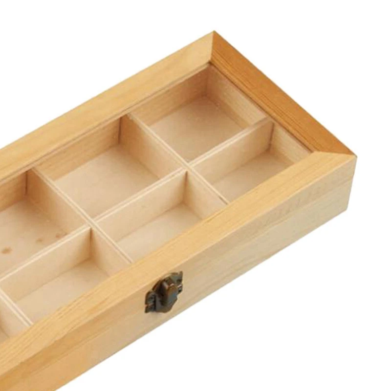 Display Cabinet Wooden Tea Coffee Rack Storage Box 8Compartment Wood + Glass 1 PCS 5