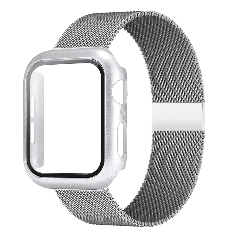 Sleek Milanese Loop Apple Watch Band with Tempered Glass Cover